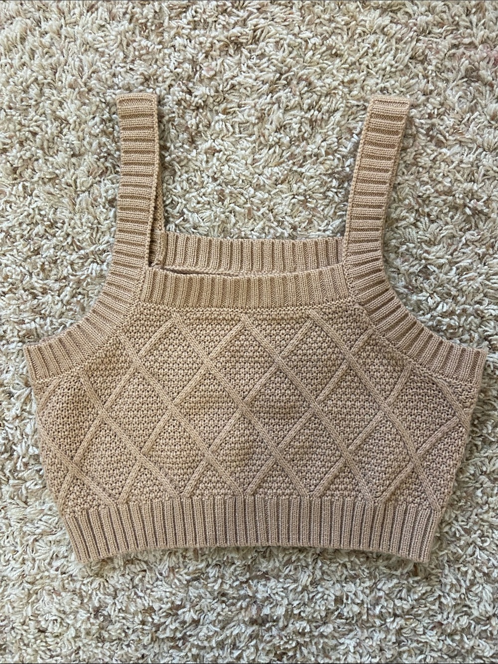 Diamond Knit Cropped Tank Top - Camel